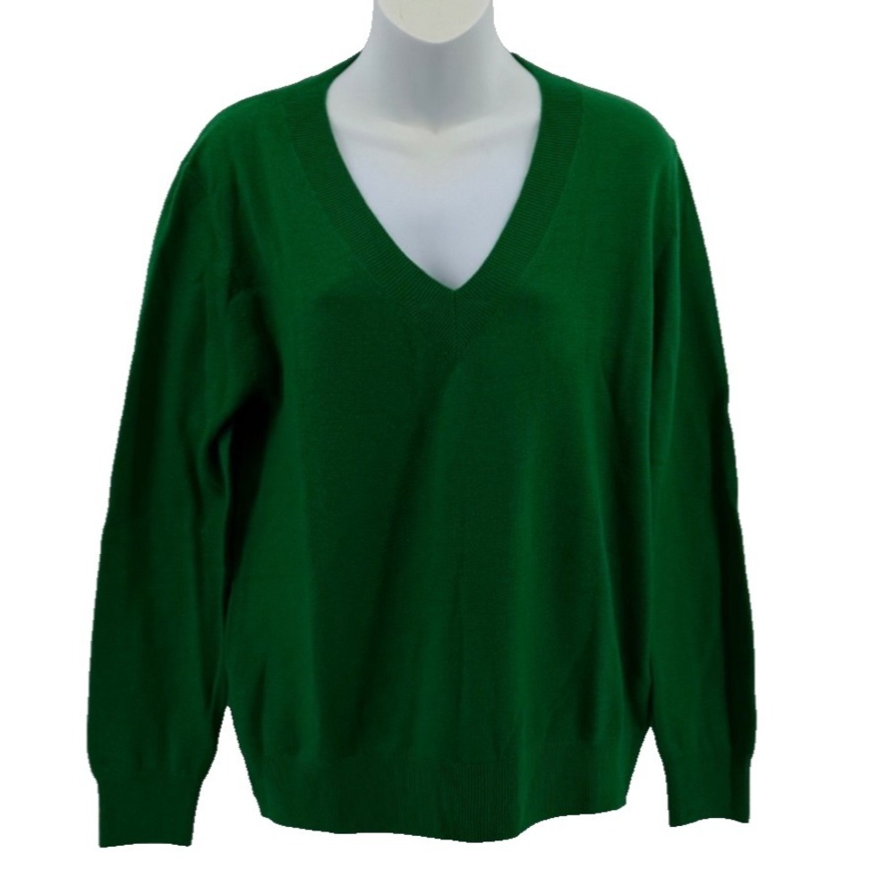 Piombo 100% Wool V Neck Sweater Women Medium Green Pullover Knit NWT